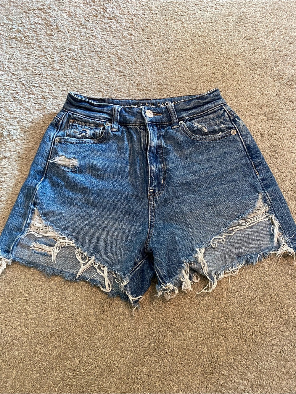 American Eagle Outfitters Distressed High-Rise Jean Shorts - Blue